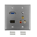 VGA, HDMI, 3.5mm + RCA Composite + Left/Right Audio Double Gang Wall Plate Kit - Stainless Steel