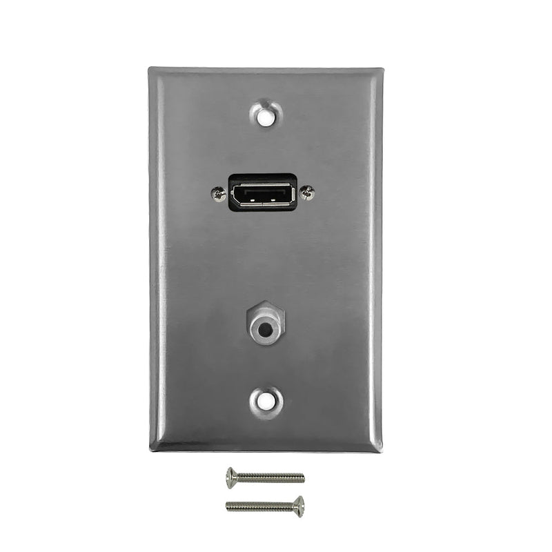 DisplayPort, 3.5mm Single Gang Wall Plate Kit - Stainless Steel