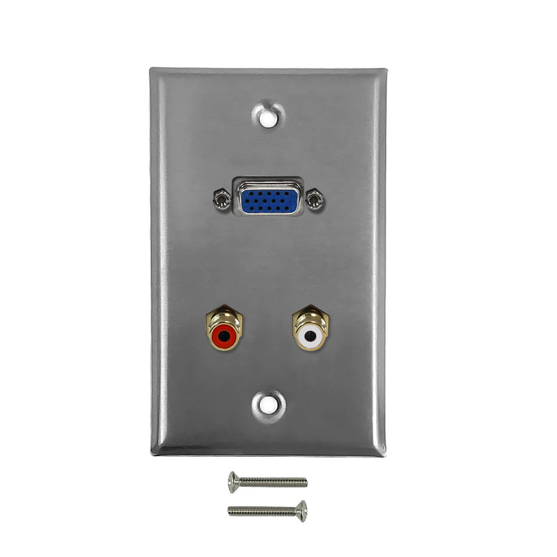 VGA, RCA Left/Right Audio Single Gang Wall Plate Kit - Stainless Steel