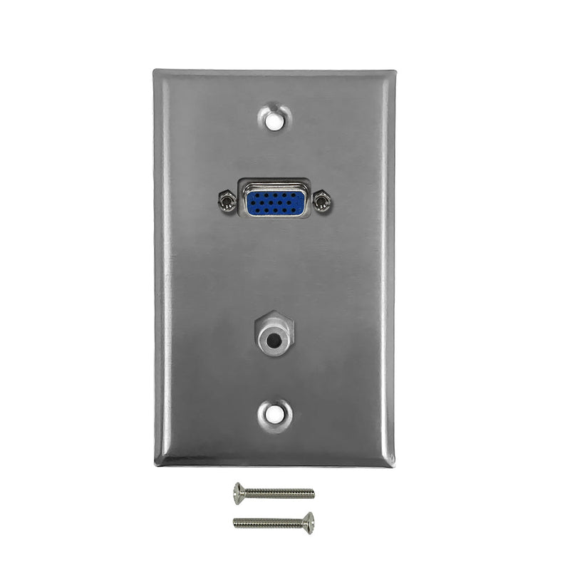 VGA, 3.5mm Single Gang Wall Plate Kit - Stainless Steel