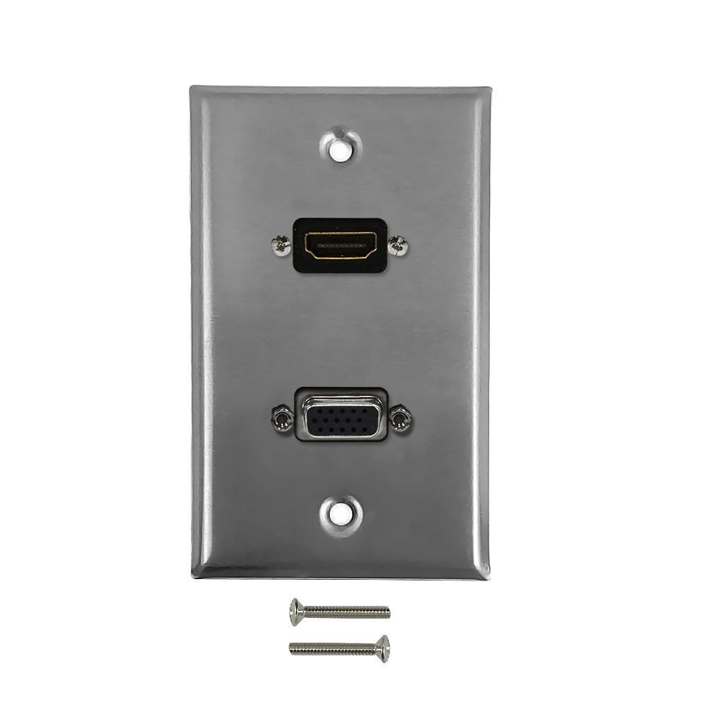 VGA, HDMI Single Gang Wall Plate Kit - Stainless Steel
