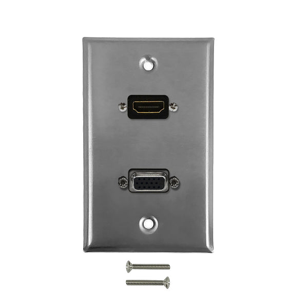 VGA, HDMI Single Gang Wall Plate Kit - Stainless Steel