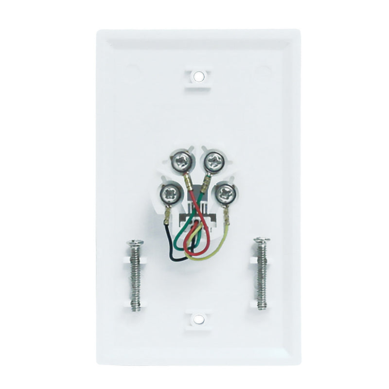Single gang decora style telephone wall plate 6P4C - White