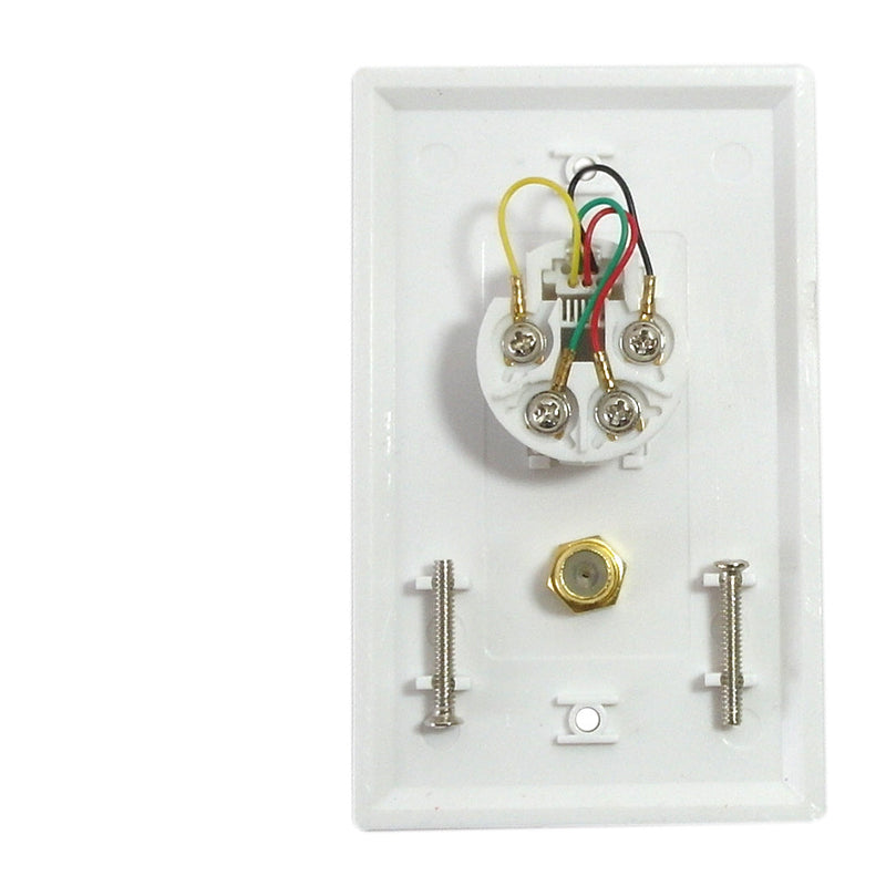 Single gang decora style coax 1x telephone wall plate 6P4C - White