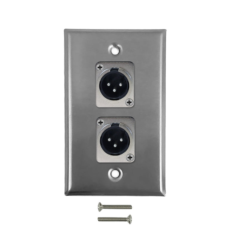XLR 2 x Male Wall Plate Kit - Stainless Steel